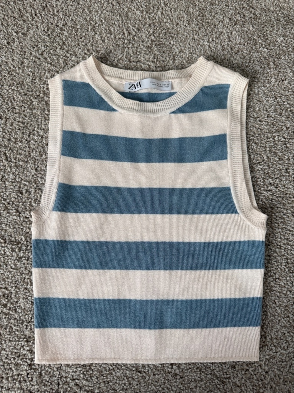 Zara Striped Knit Crop Tank - Blue & Cream